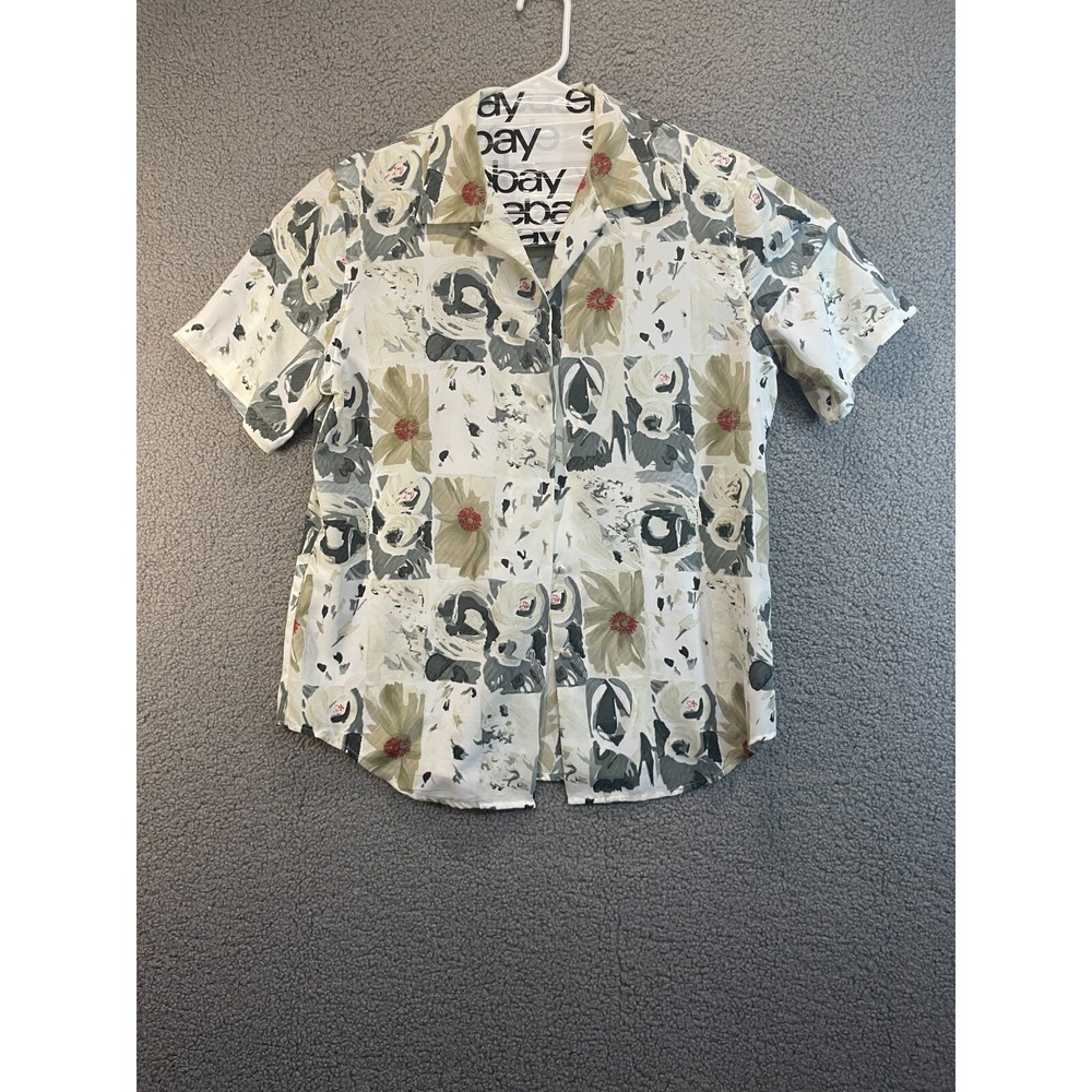 LE CAVIAR Floral Pattern Short Sleeve Button Down Collared‎ Shirt M